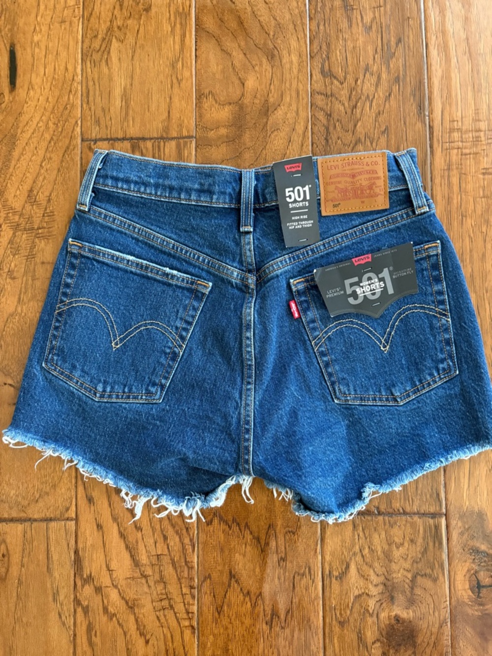 Levi's Blue High-Rise Frayed Hem Denim Cutoff Shorts 501 - Picture 5 of 9